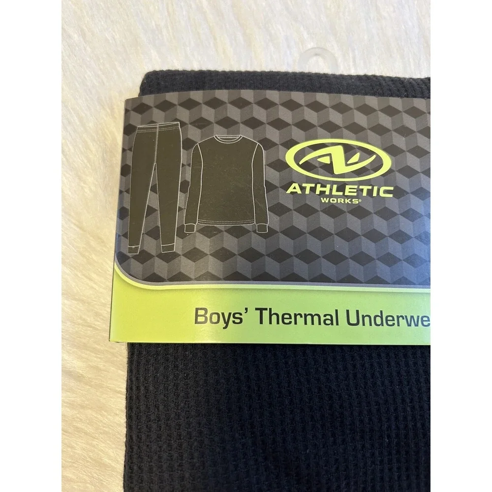 Athletic Works Thermal Underwear Set Boys‎ Size XS (4-5) Black Waffle Pajamas